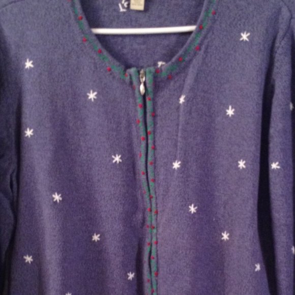 Appleseed's Sweaters Appleseeds Petite Pxl Blue Embroidered Cotton